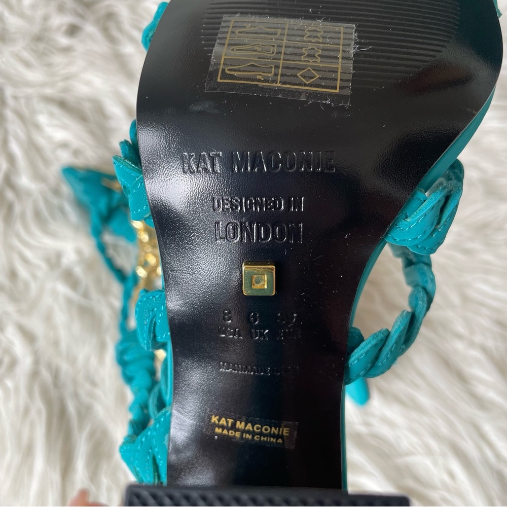 Kat Maconie Teal Blue Gold Chain Avril Hourglass Leather Braided Heels NWOB Sz 8 - Picture 9 of 10